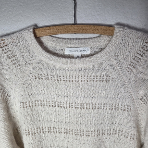 Treasure & Bond Womens XS Knit Sweater Cream Alpaxa Wool Crew Neck - Picture 3 of 16